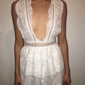 White lace plunge dress
